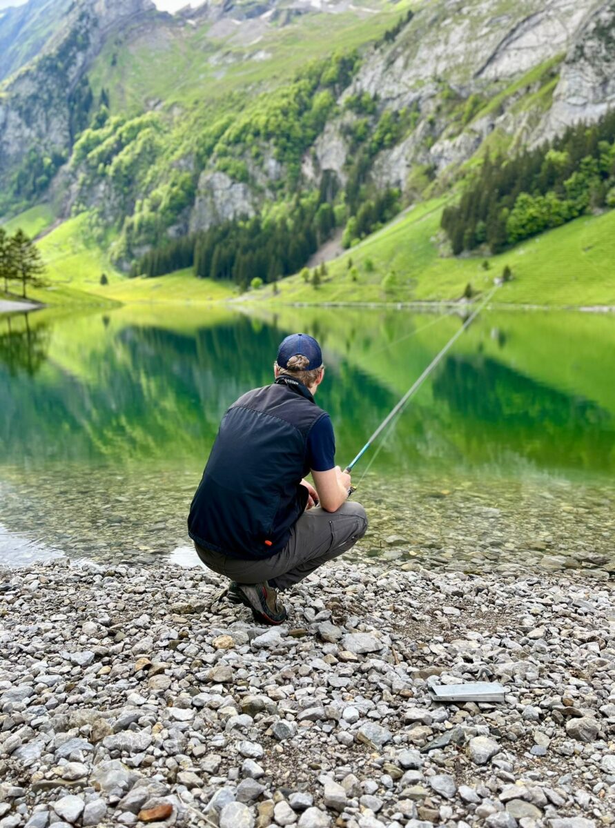 Fischen am Seealpsee. Berggasthaus Forelle